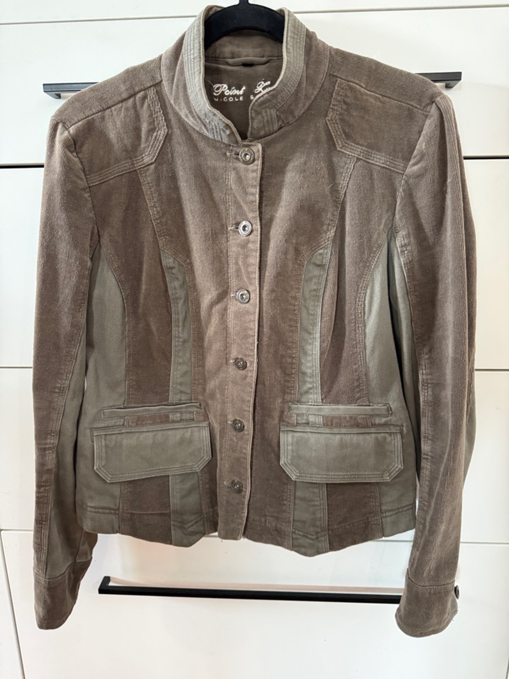 Point Zero Two-Tone Olive Corduroy Panel Bomber Jacket